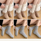 6 Pairs/lot Women's Mid-Tube Socks Hollow-Out Mesh with Flounce Trim Breathable Slouch Trendy and Versatile for Instagram Style