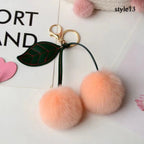 Cute Fluffy Cherry Fur Ball Keychain Bag Pendant Charm