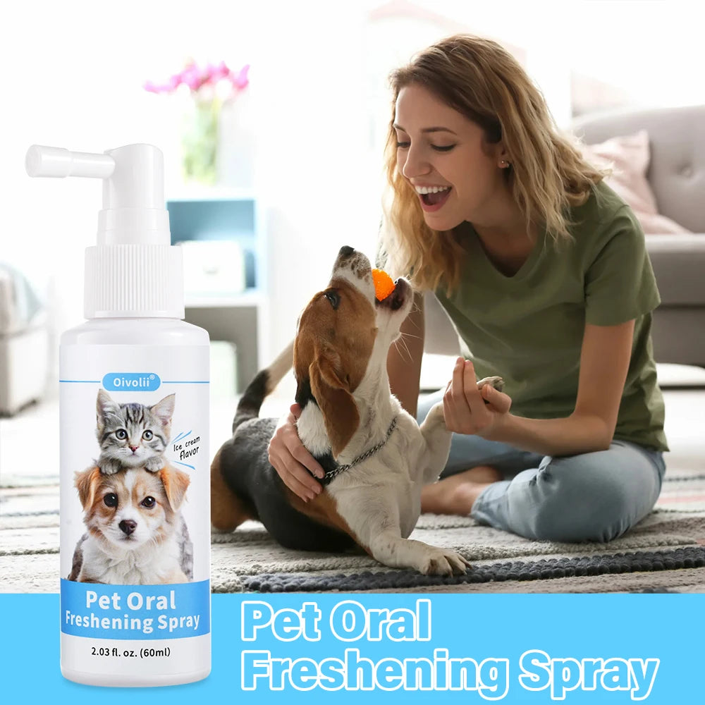 Pet Oral Hygiene Spray 60ml Dogs Cats Teeth Clean Freshens Breat  Removes Bad Breath Prevents Calculus Oral Care Water Additive