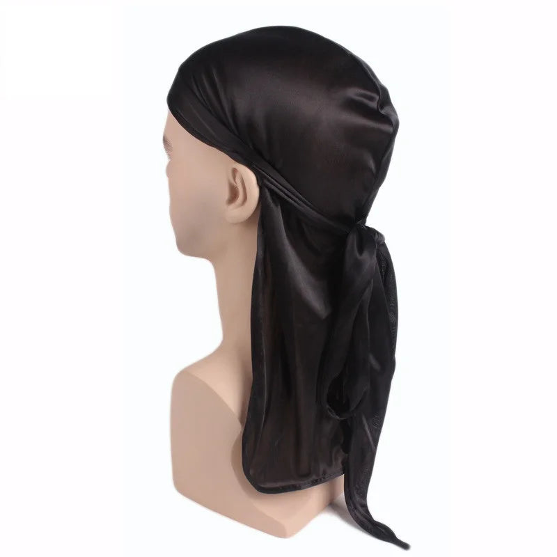 Men's Silky Durags Bandanas Turban hat Wigs Doo Men Satin Durag Biker Headwear Headband Hair Accessories Extra Long Tail Du-Rag