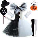 Girls Horror Clown Costume – Black & White Tutu Dress
