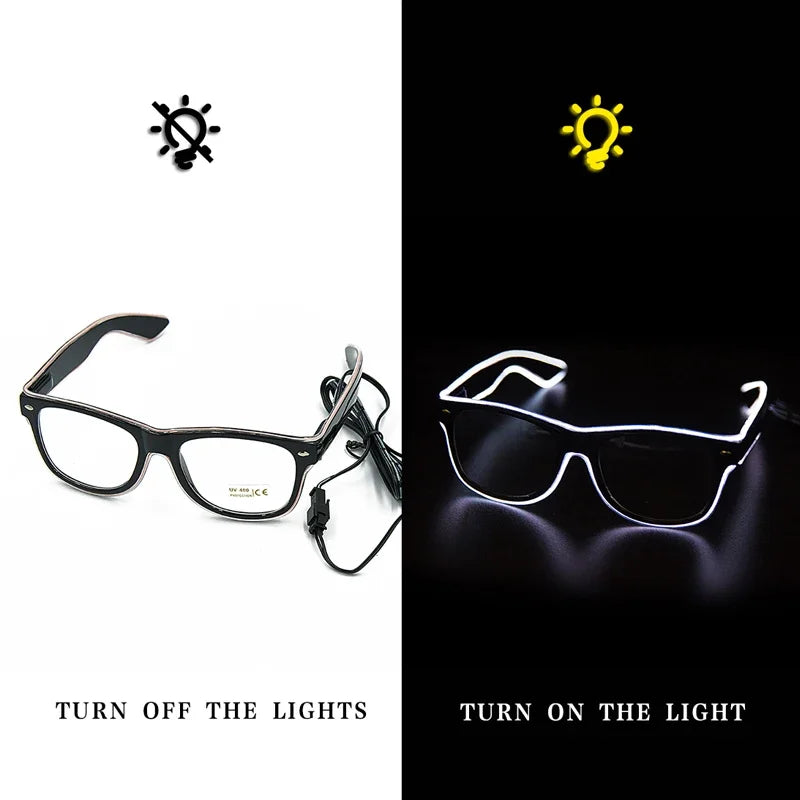1PC Flashing EL Wire Led Glasses Luminous Party Decorative Lighting Classic Novelty Gift Bright LED Light Up Party SunGlasses