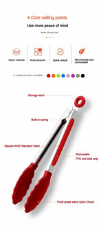 Anti-Slip Stainless Steel Cooking and Serving Tongs for Kitchen