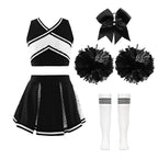 Girl Cosplay Cheerleader Costume Cheerleading Uniform Outfit Sequins Crop Top Skirt with Socks School Girls Dancewear Sets