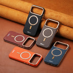 Luxury Business Bitmap Leather Magnetic Phone Case For iPhone 18 17 16 15 14 13 Pro Max 18Pro Air Metal Lens Button Bumpe Cover