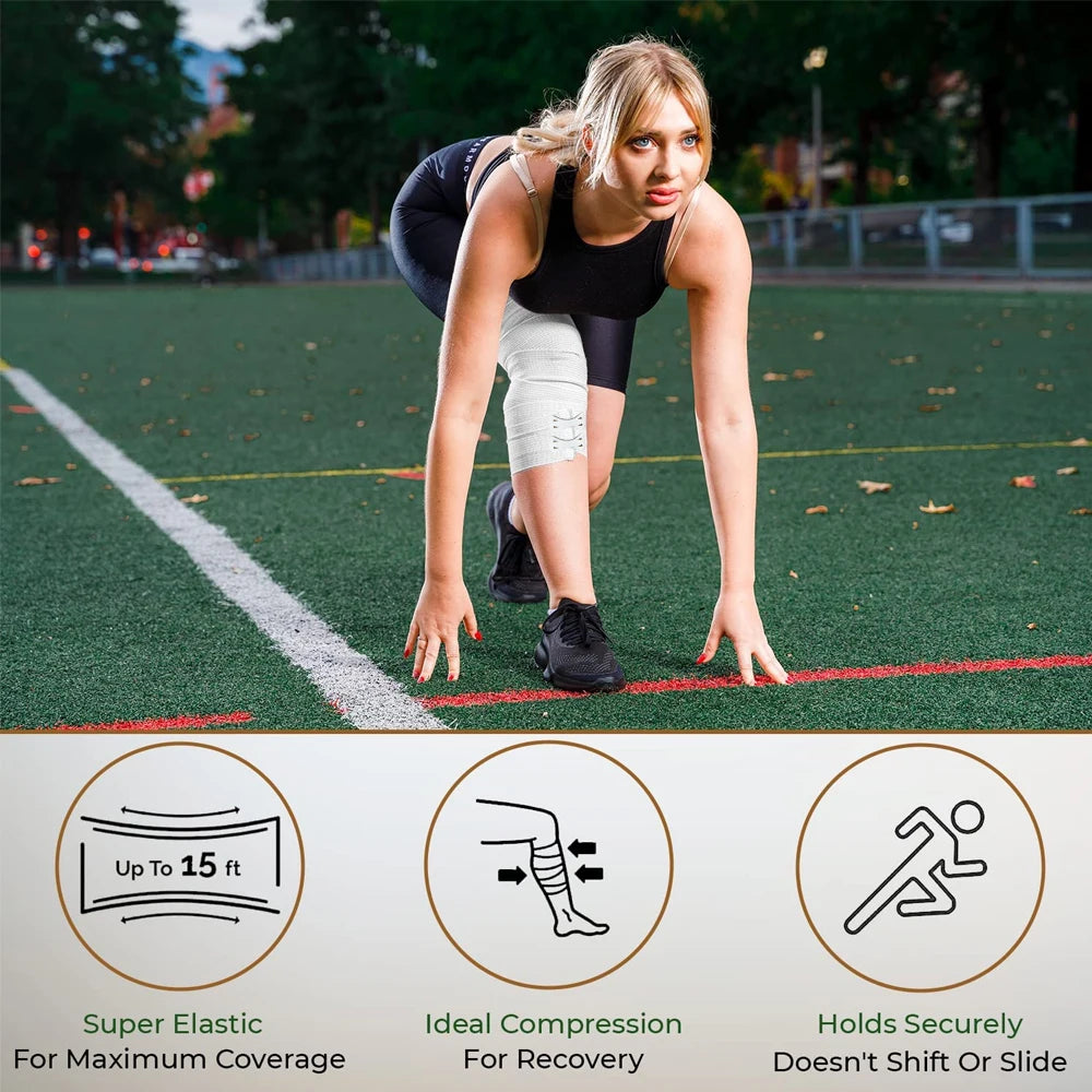 1 Roll Elastic Bandage Wrap,Stretch Compression Bandage Stretches up to 450cm for Sports, Sprains, Calf,  Ankle, Foot