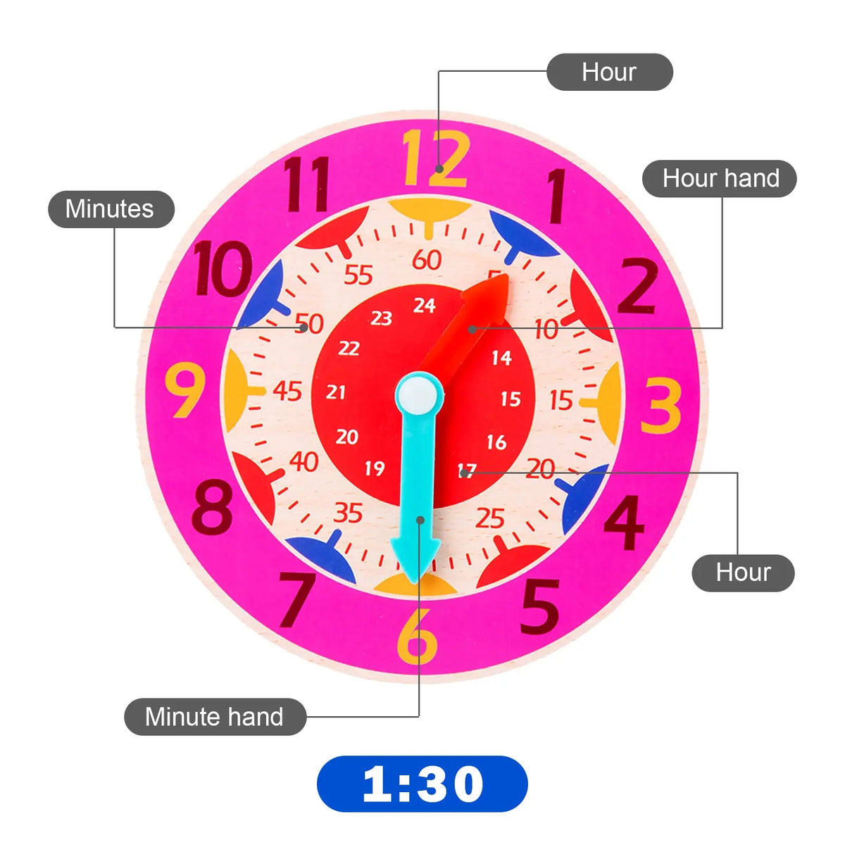 Montessori Wooden Learning Clock Time Teaching Toy for Kids