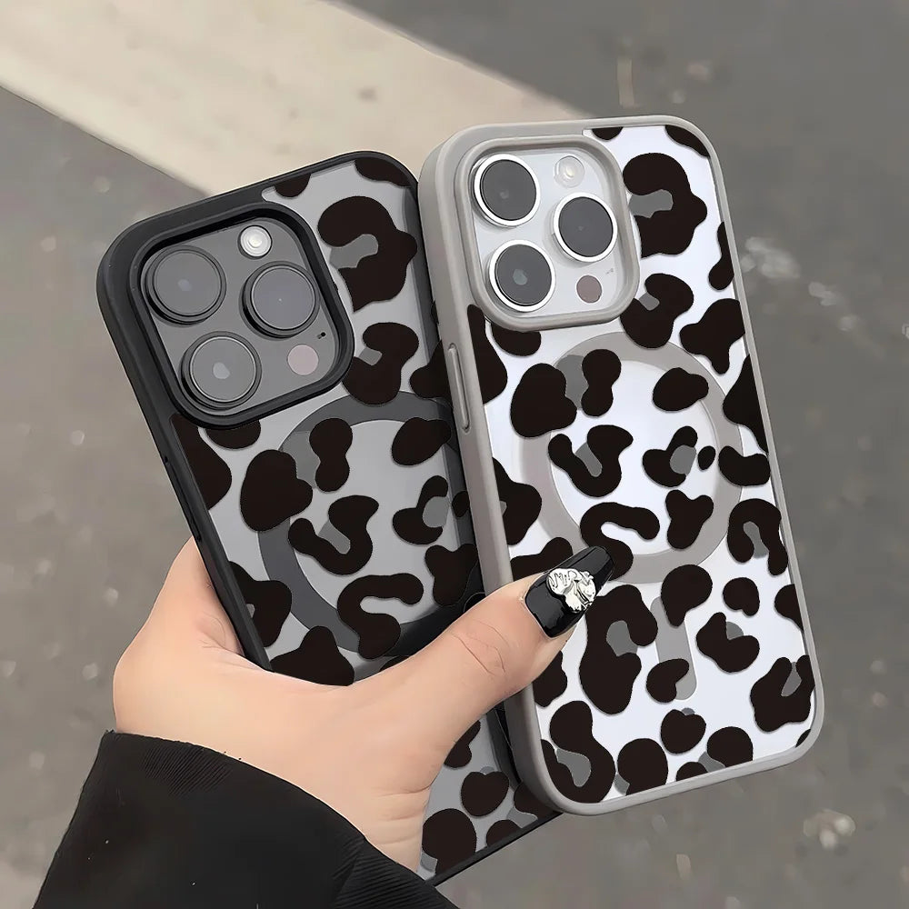 Leopard Print Phone Case For iPhone 17 Pro Case iPhone 16 15 13 12 11 14 18 Pro Max Matte Magsafe Magnetic Wireless Charge Cover