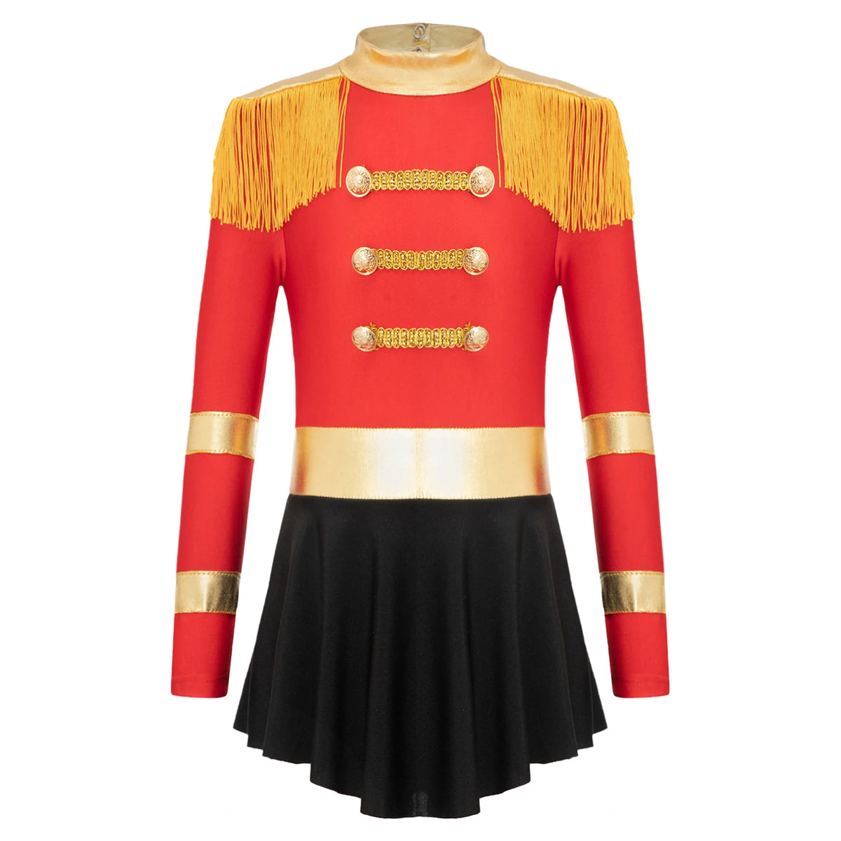 Girls Circus Ringmaster Lion Tamer Halloween Outfits Cosplay Costume Fringe Epaulet Jumpsuit Magician Bodysuit Tulle Dress