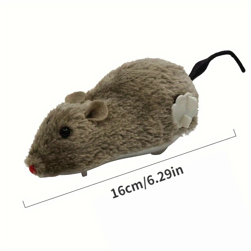 Wind-Up Plush Mouse Interactive Pet Toy for Cats and Dogs Play