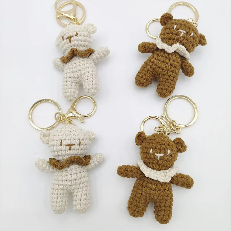 Cute Bear Couple Crochet Keychain Set Mini Animal Doll Charm