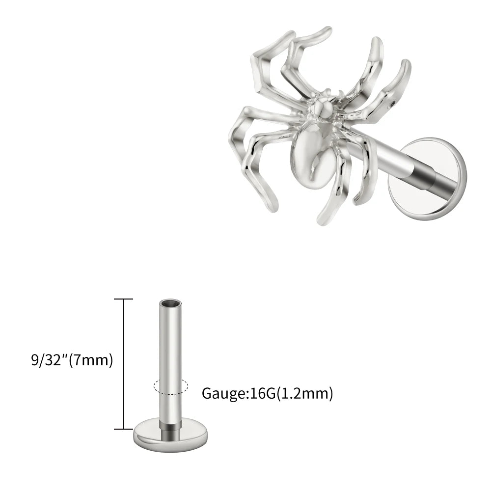 Right Grand ASTM F136 Titanium Spider Labret Lip Ring Tragus Cartilage Conch Flat Helix Stud Earring Halloween Piercing Jewelry