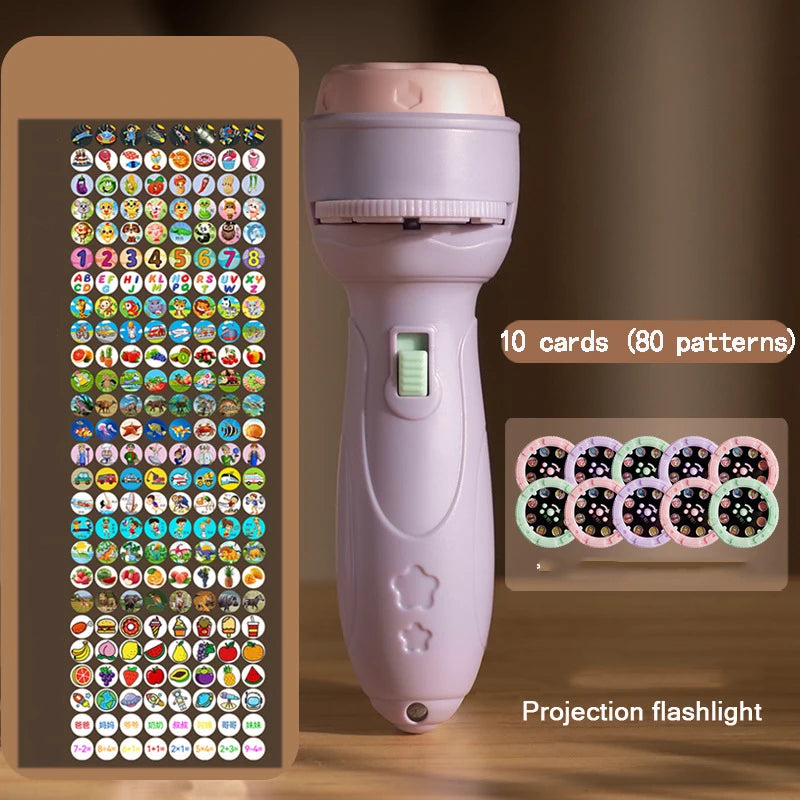 Baby Projector Torch Cartoon Projection Flashlight Early Education Cognition Before Bedtime Story Book 80 Patterns Luminous Toys