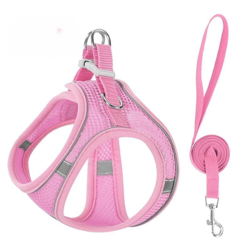 Pet Harness Vest Chest Rope Set for Small Medium Dog Outdoor Walking with 1.5m Rope Reflective Breathable Adjustable Pet Harness
