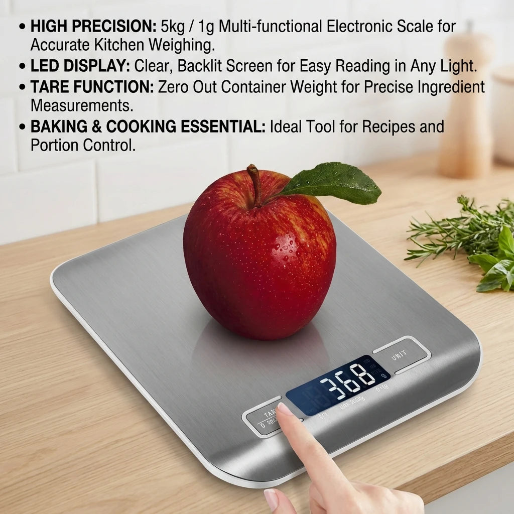 Digital Kitchen Scale – Stainless Steel Food Weighing Scale with LED Display