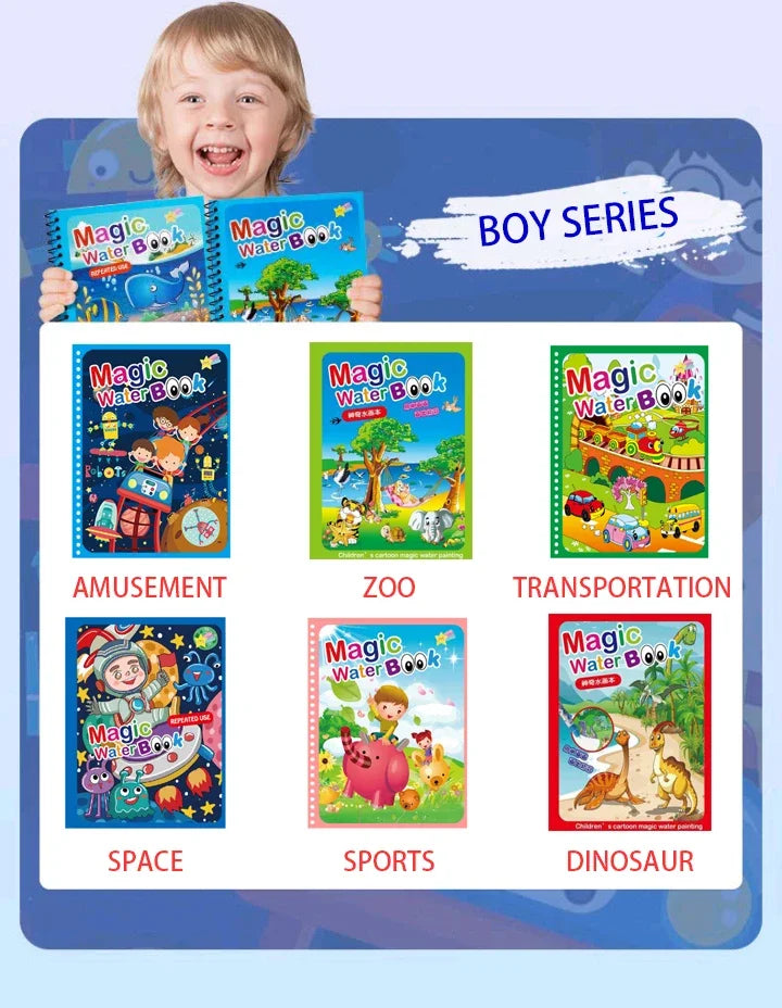 Magic Water Drawing Book with Reusable Coloring Pen for Kids Fun
