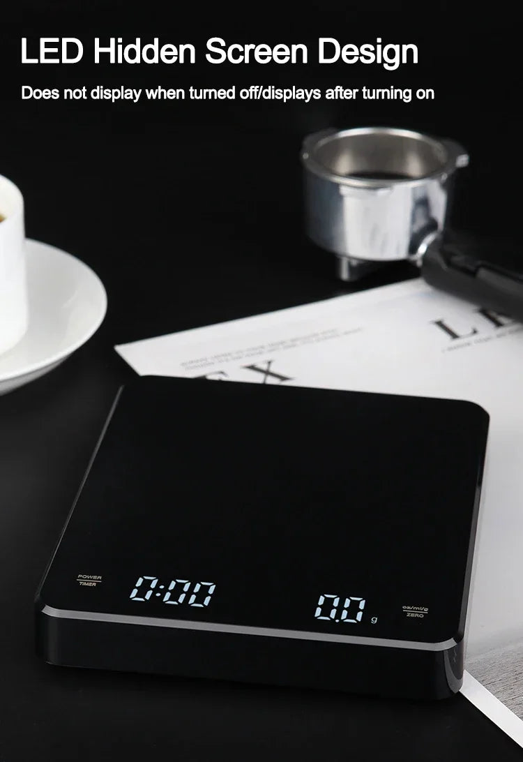 Electronic Coffee Scale with Timer and Silicone Pad USB Rechargeable
