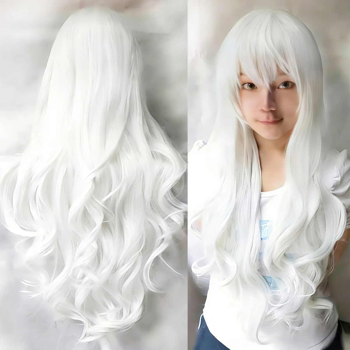 Synthetic Hair Pure White Lolita Long Cosplay Wig Curly Griffith Anime Wigs Halloween Inuyasha Costume Wig for Girl