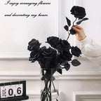 5/10pcs Artificial Black Roses for Home Decor, Long Stem Fake Flowers No Vase, Wedding Halloween Party Table Centerpiece