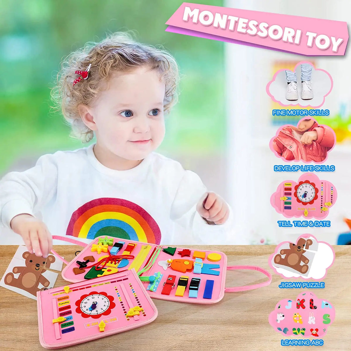 Montessori Toddler Busy Board Activity Book for Fine Motor Skills Learning