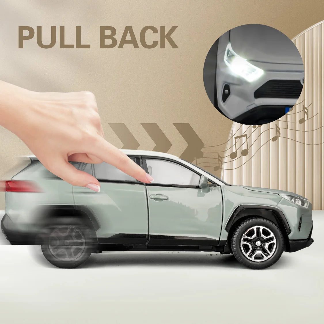 RAV4 Diecast Toy Car with Light & Sound – Alloy Model Vehicle Toy
