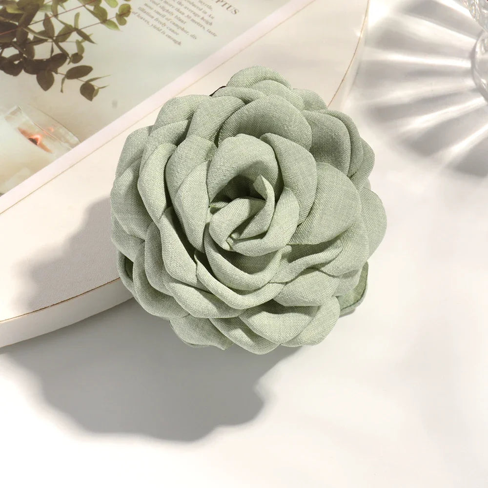Cotton Rose Flower Hair Claw Clip – Medium Shark Clamp