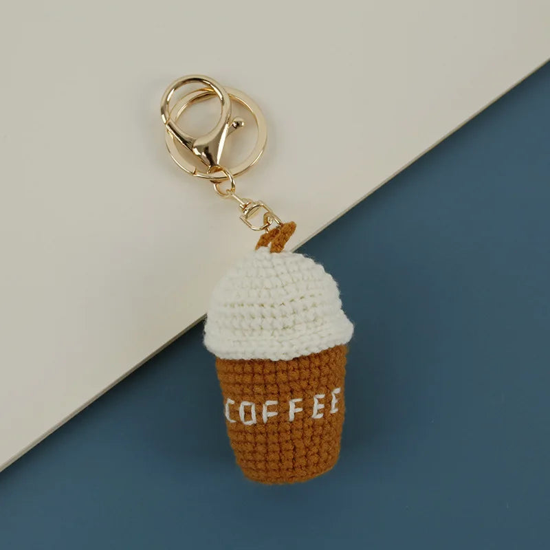 Cute Coffee Cup Crochet Keychain Bag Charm