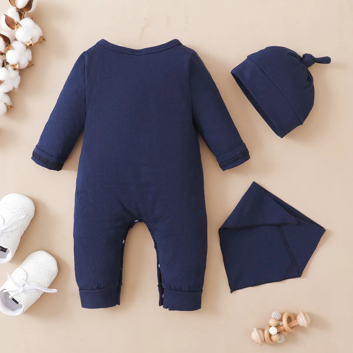0-12 Months Newborn Baby Boy Bodysuit Toddler Baby Romper Long Sleeves Letter Print Jumpsuit+Hat Fashion Cute Style Daily Wear