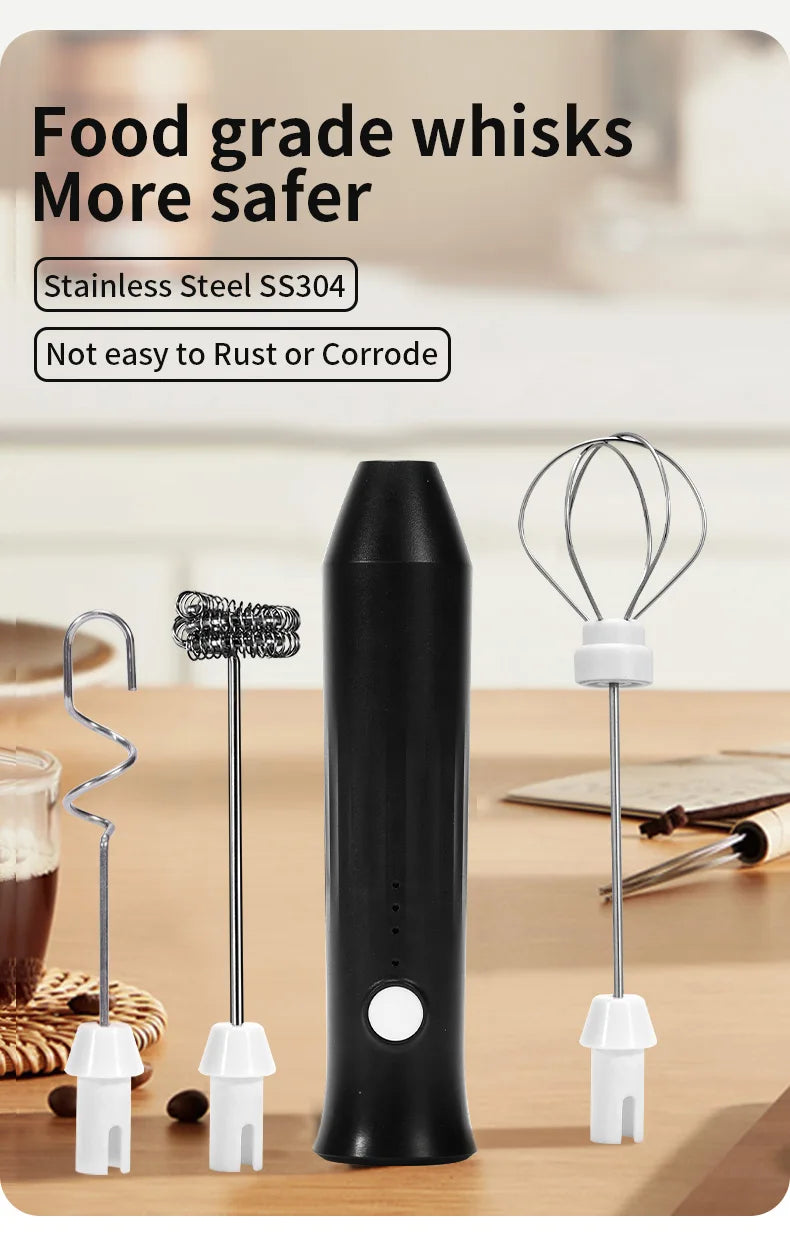 Wireless Electric Milk Frother Type-C Rechargeable Handheld Coffee Whisk Mixer