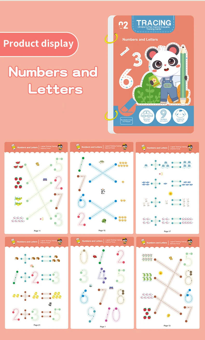 34-Page Reusable Children's Practice Book Set with Erasable Pen - Early Learning of Writing and Drawing Skills, Educational Books for Pen Control Training, Innovative Learning - Perfect Choice for Christmas and Birthday Gifts