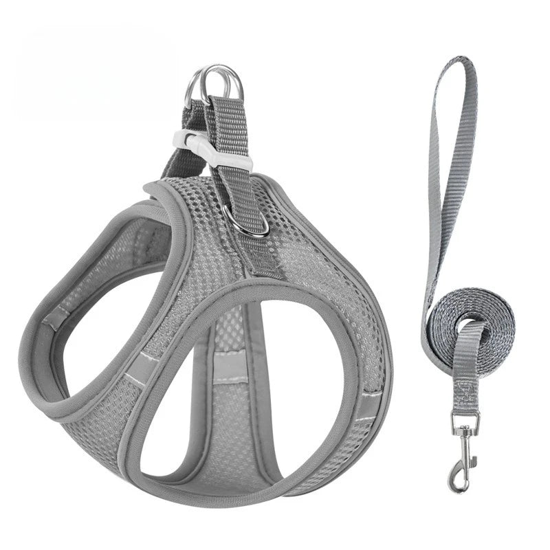 Pet Harness Vest Chest Rope Set for Small Medium Dog Outdoor Walking with 1.5m Rope Reflective Breathable Adjustable Pet Harness