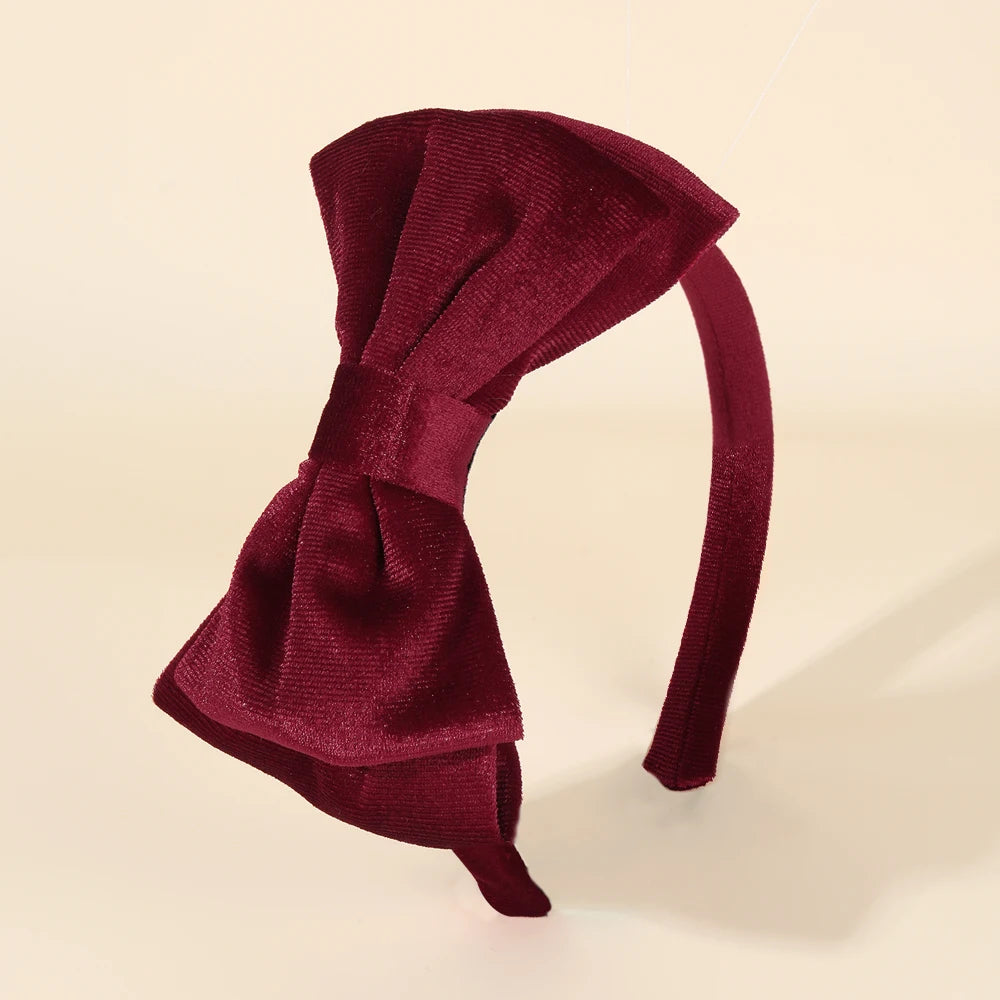 Solid Velvet Bow Headband For Girls Sweet Double-Layer Large Bownot Adjustable Hair Hoop Children Women Headwear Accessories