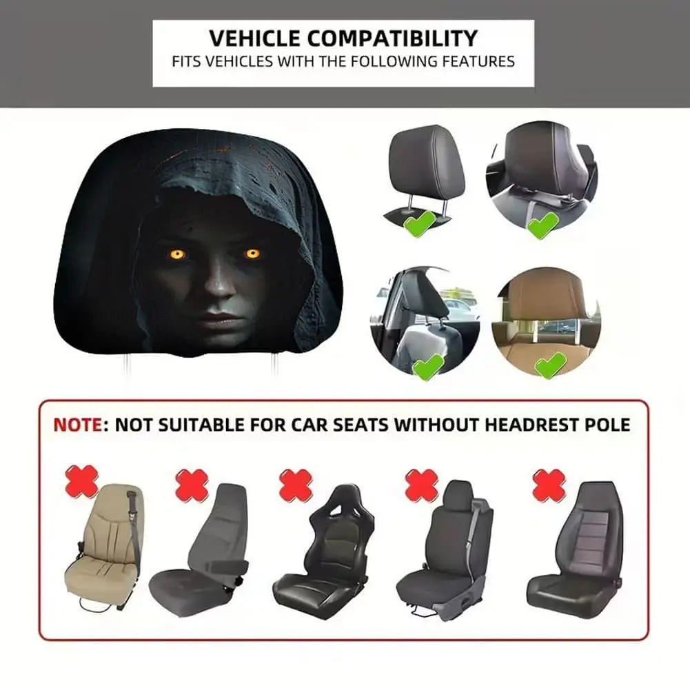 2/4pcs Halloween Scary Reaper Lady Print Car Headrest Covers Horror Style Vehicle Seat Head Cover Halloween Party Car Decoration