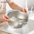 304 Stainless Steel Rice Washer Strainer Bowl – Multi-Purpose Drain Colander
