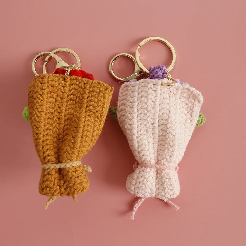 Crochet Flower Bouquet Keychain Handmade Floral Bag Charm