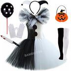 Girls Horror Clown Costume – Black & White Tutu Dress