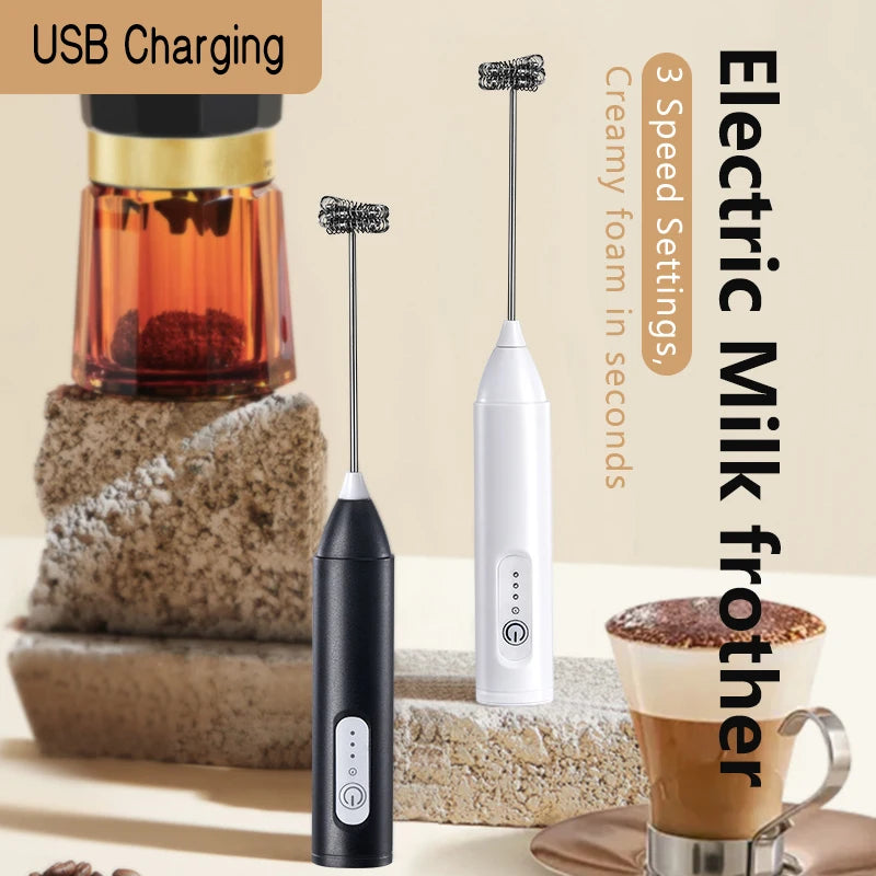 Wireless Electric Milk Frother Type-C Rechargeable Handheld Coffee Whisk Mixer