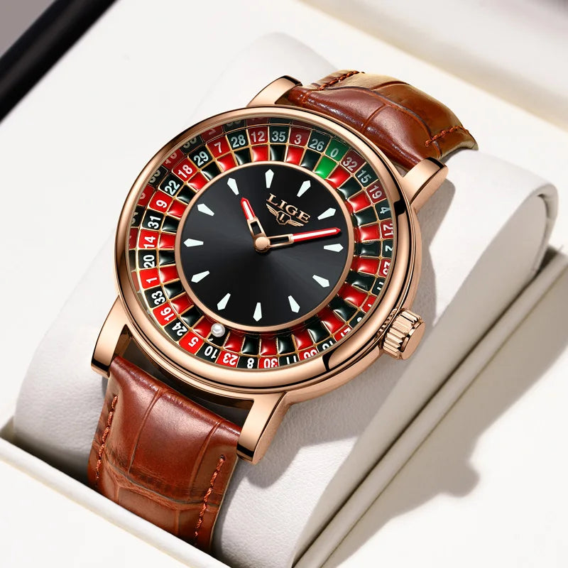 LIGE Creative Luxury Watches men Roulette Game Dial Fashion Mens Watch Waterproof Luminous Quartz Wristwatches Relojs Hombre+Box