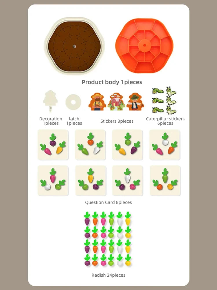 Montessori Pull Radish Carrot Harvest Matching Toy for Kids Fun