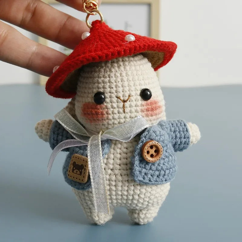 Cute Mushroom Rabbit Crochet Keychain Bunny Bag Charm