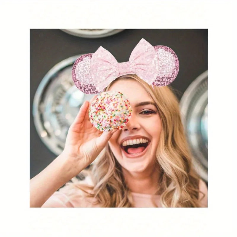 Cartoon Sequin Mouse Ears Headband with Bow