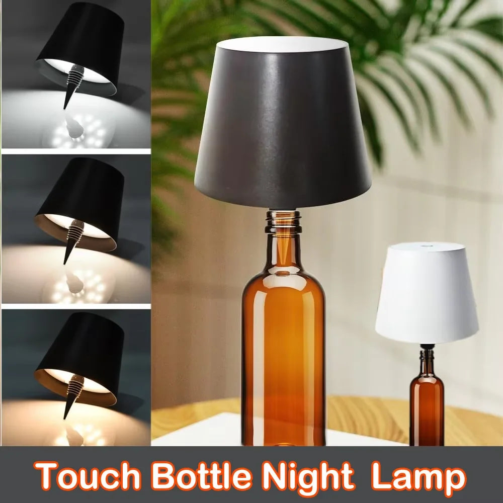 Wireless Table Lamp LED Wine Bottle Base Rechargeable Vases Light Touch Switch Bar Dining Lamp