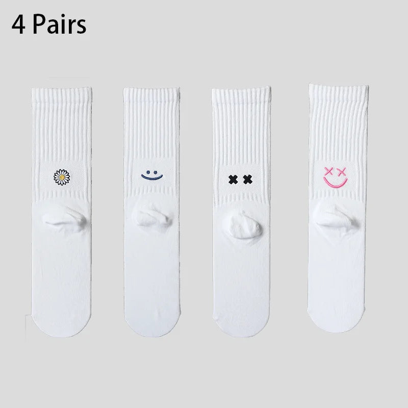 4 Pairs Men's Cotton Work Socks Long Running Breathable Ankle Crew Socks Casual Socks for Men Cycling Socks