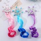 Children's Colorful Wig Hair Clips - Snow Queen - themed Gradient Long Curly Hair Girls' Braided Colorful Rope Headpiece