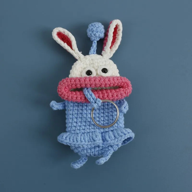 Funny Crochet Sausage Mouth Keychain Key Holder Pouch