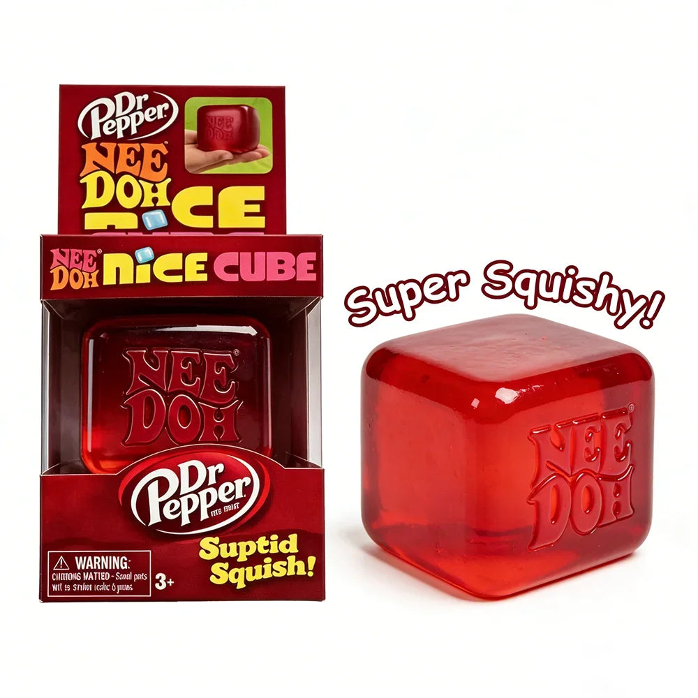 Dr Pepper x NeeDoh Nice Cube Squishy toy Stress Relief Toy Soft Squeeze Fidget Cube for Kids & Adults Anxiety Relief Sensory Toy