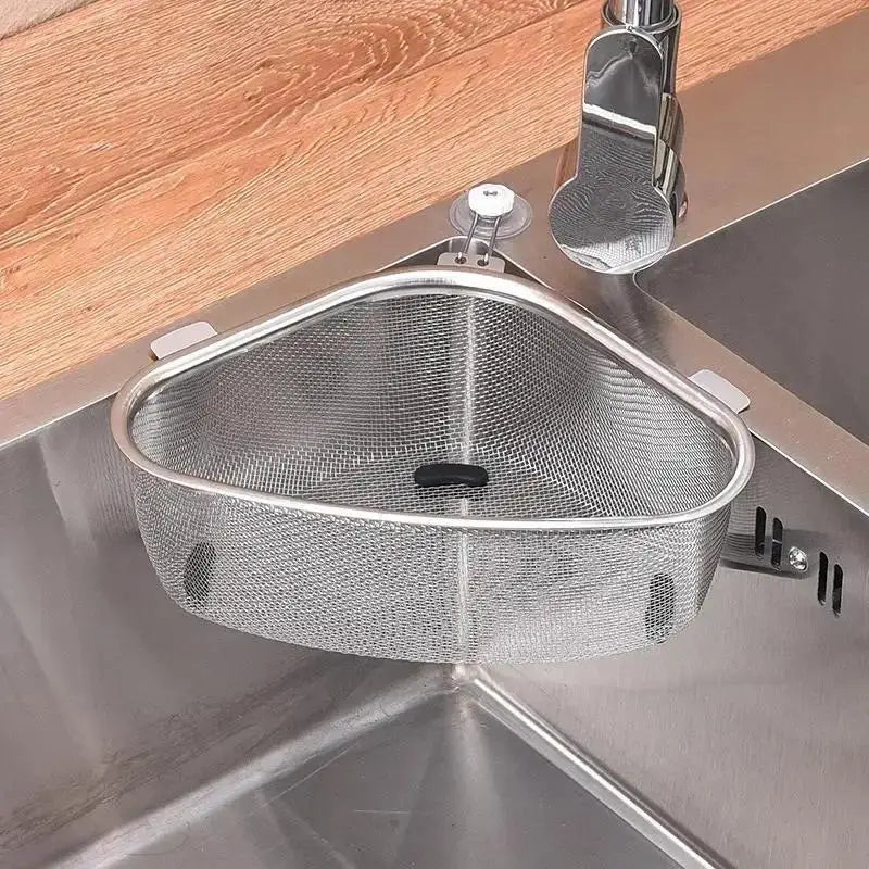 Stainless Steel Triangle Sink Drain Basket – Food Filter Organizer Rack