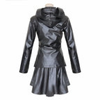 Anime Tokyo Ghoul Touka Kirishima Cosplay Costume Full Set Uniform PU Leather Black Dress Hoodie Women Halloween Fighting Dress