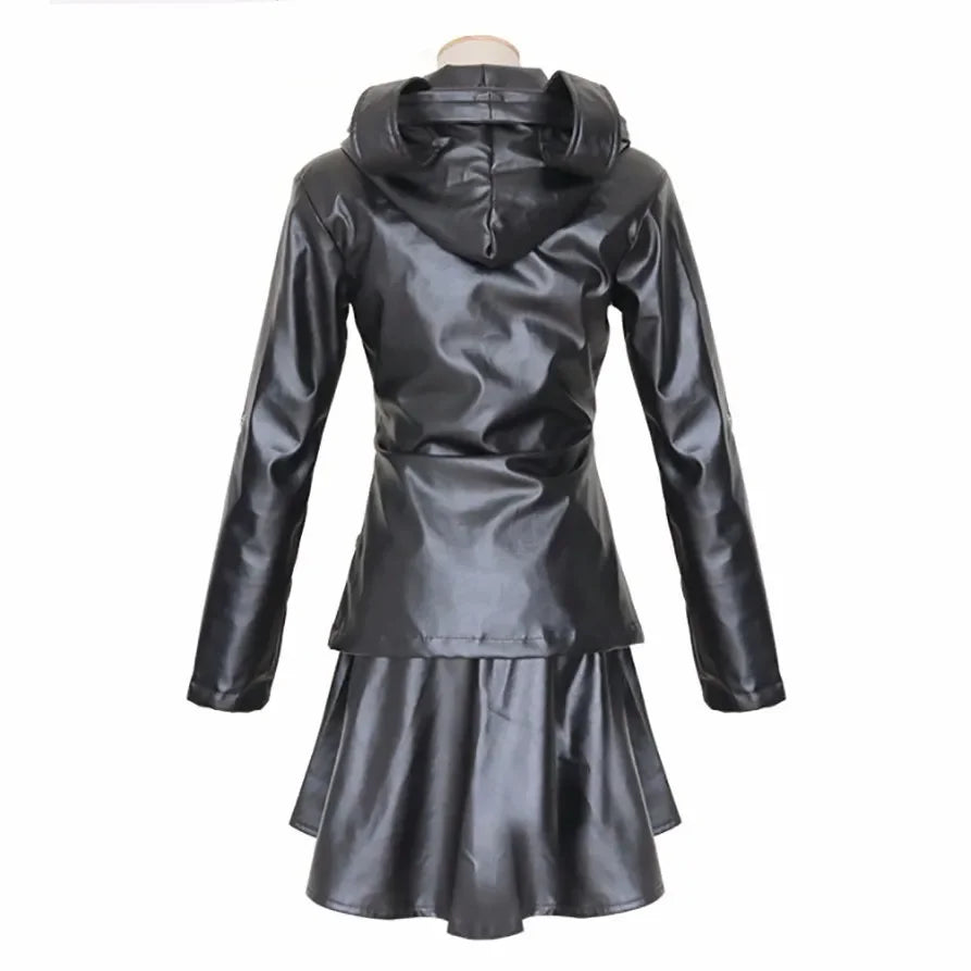 Anime Tokyo Ghoul Touka Kirishima Cosplay Costume Full Set Uniform PU Leather Black Dress Hoodie Women Halloween Fighting Dress