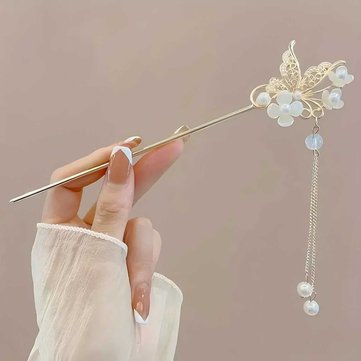 Elegant Chinese Style Floral Tassel Hair Stick for Women